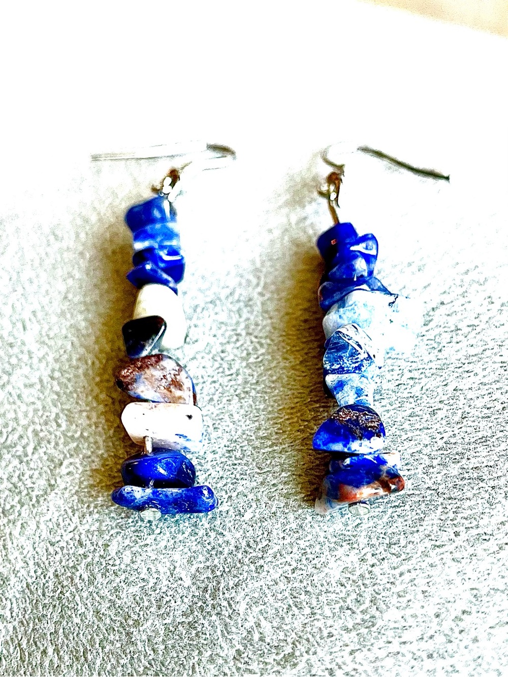 Handmade Blue Chip Stone Dangle Earrings